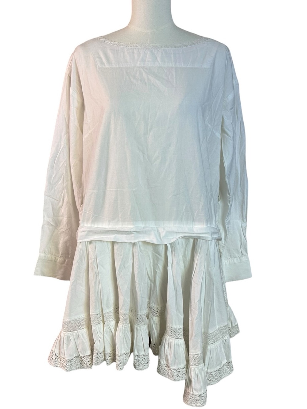 Free People Dainty Ethereal Cottage La Bamba Mini Tunic Dress Ivory White Small - Picture 8 of 14